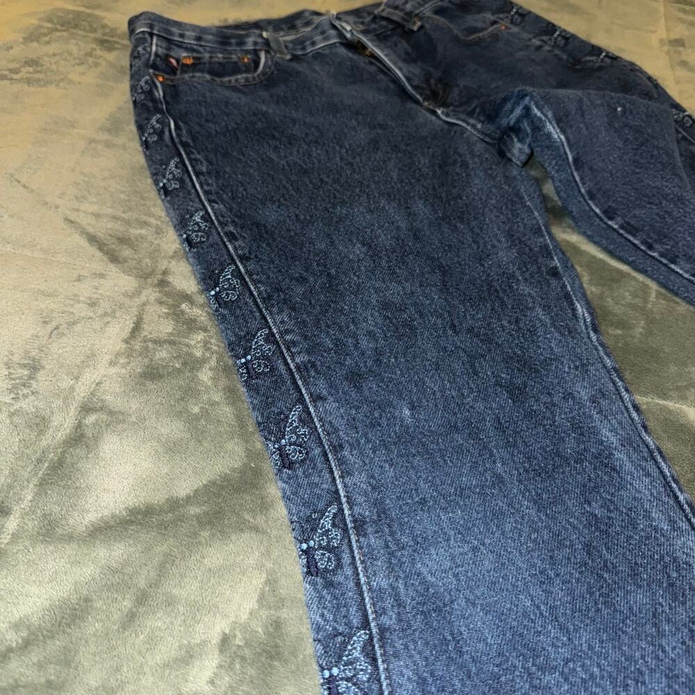 VTG Y2K Trust Me Jeans Butterfly Embroidery Sides Dark Denim Junior's Size 11 - Picture 4 of 10